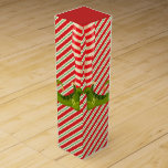 Elf Legs Holiday Christmas Wine Box<br><div class="desc">Fun elf legs wearing red and ivory striped tights and green boots with jingle bells on a red, green and ivory stripe background, add your holiday Christmas greeting and personalisation in chic lettering vertically on the back. Use these personalised wine boxes to give your favourite vintage as party favours, business...</div>