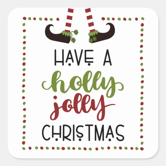 Elf Legs Holly Jolly Christmas Non-Personalised Square Sticker (Front)