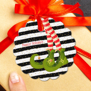 Elf Legs on Black and White Stripes Favour Tags