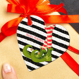 Elf Legs on Black and White Stripes Favour Tags