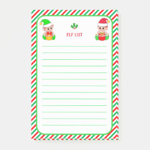 Elf List & Green, Red & White Frame Post-it Notes