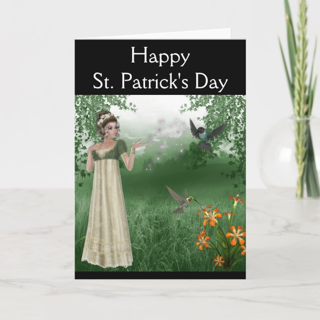 Elf Magic in Grass Field with Hummingbirds Card (Front)