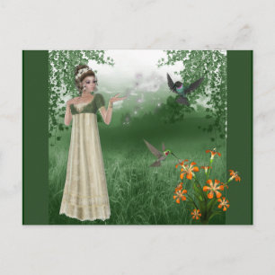 Elf Magic in Grass Field with Hummingbirds Postcard