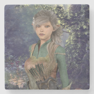 Elf Maiden in the Woods Stone Coaster