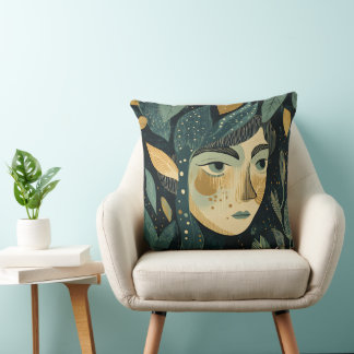 Elf Maiden Lino Print  Cushion