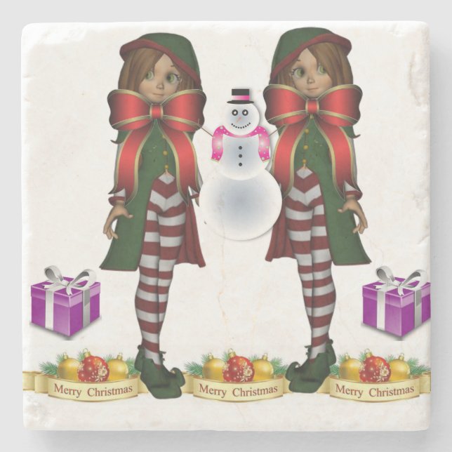 Elf Marble Stone Coaster Christmas (Front)