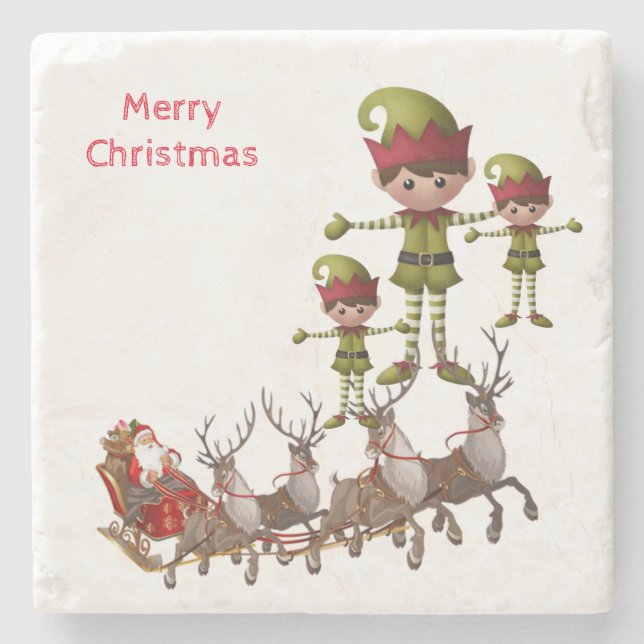 Elf Marble Stone Coaster Christmas (Front)