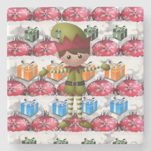 Elf Marble Stone Coaster Christmas