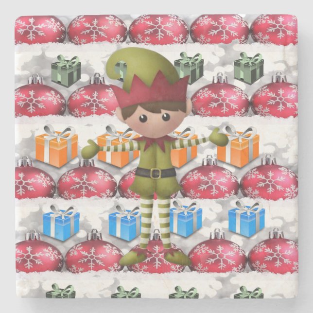 Elf Marble Stone Coaster Christmas (Front)