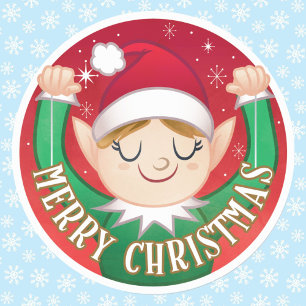 Elf Merry Christmas Envelope Classic Round Sticker