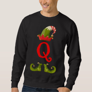 Elf Monogram Q initial Cute Matching Family Christ Sweatshirt