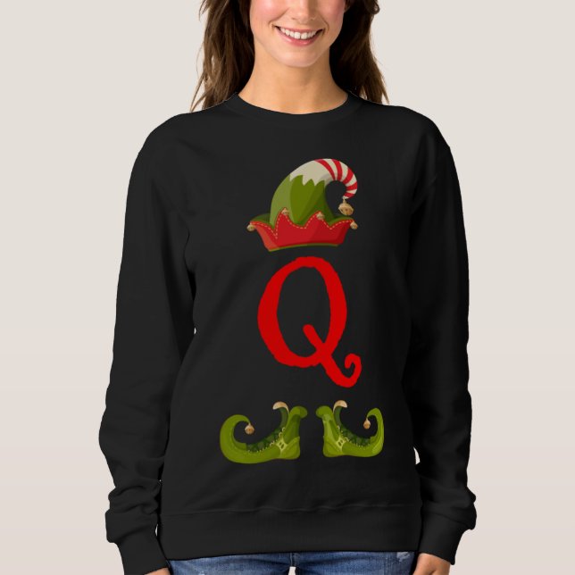 Elf Monogram Q initial Cute Matching Family Christ Sweatshirt (Front)