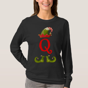 Elf Monogram Q initial Cute Matching Family Christ T-Shirt