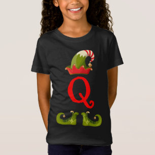 Elf Monogram Q initial Cute Matching Family Christ T-Shirt