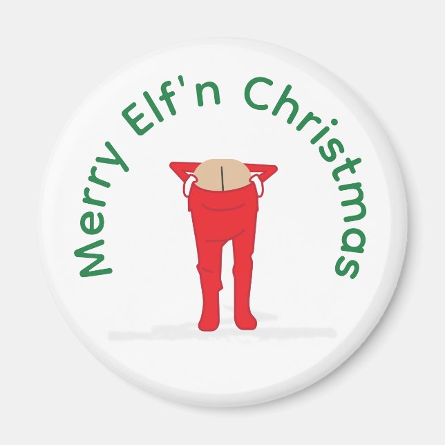 Elf Mooning Funny Christmas Button Magnet (Front)