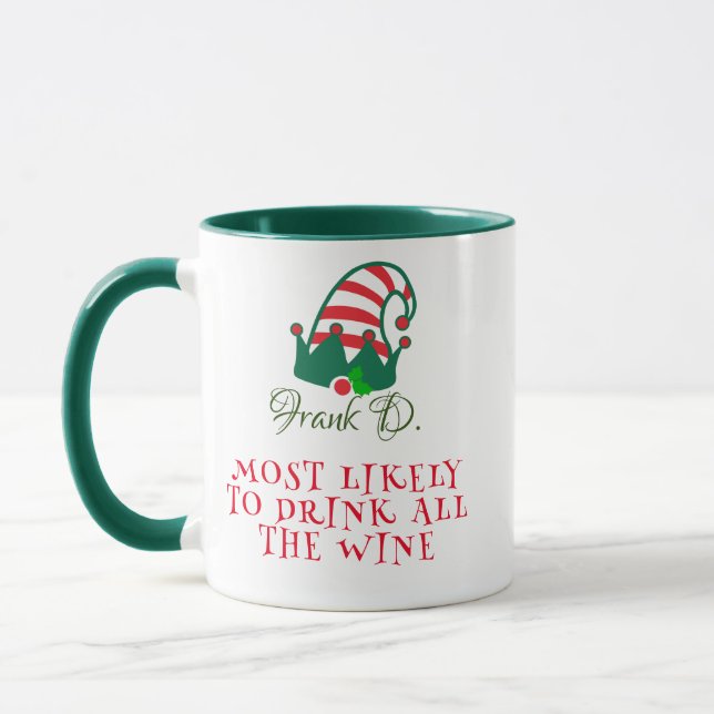 ELF Most Likely To Drink The Wine Christmas Gift Mug (Left)