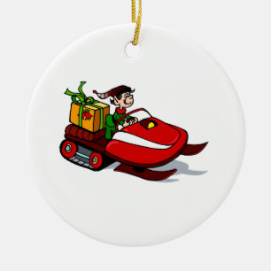 elf on snow mobile ceramic tree decoration