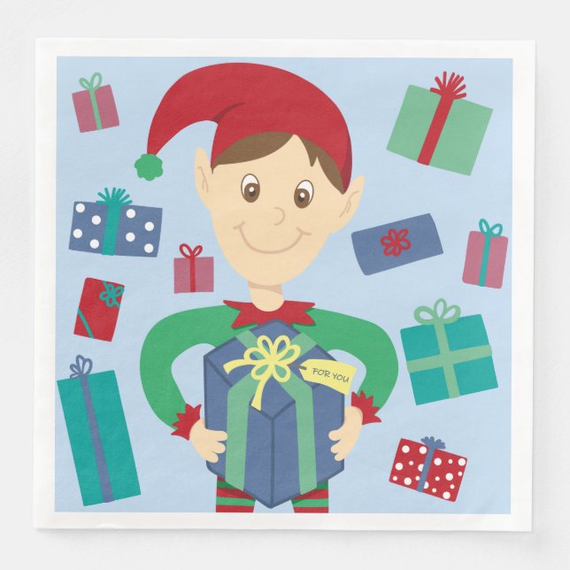 Elf packing gifts napkin (Front)
