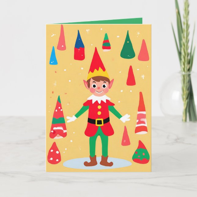 Elf Playful illustration Folded Holiday Card (Front)