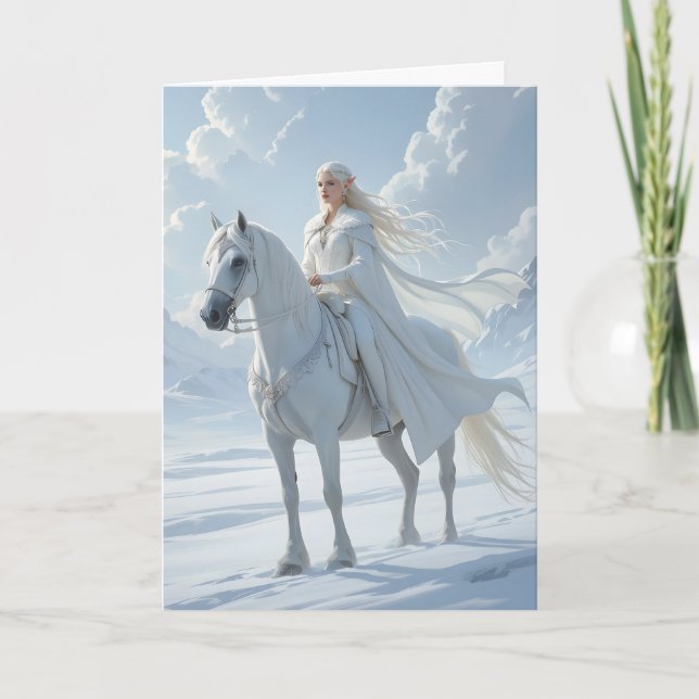 Elf Queen Riding White Horse Card (Front)