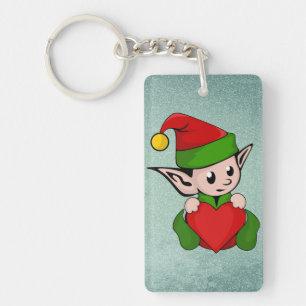 Elf red heart key ring