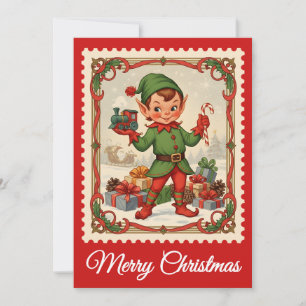 Elf   Retro Postage Stamp Christmas Card