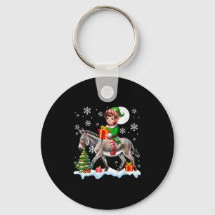 Elf Riding Christmas Tree Colorful Lights Lover Ki Key Ring