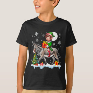 Elf Riding Christmas Tree Colorful Lights Lover Ki T-Shirt