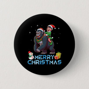 Elf Riding Gorilla Snowman Present Merry Christmas 6 Cm Round Badge