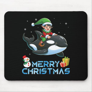 Elf Riding Orca Snowman Present Merry Christmas Da Mouse Pad