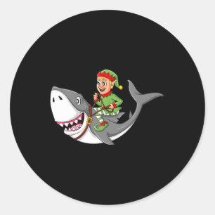 Elf Riding Shark Christmas Boys Girls Kids Xmas Classic Round Sticker