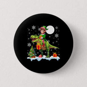 Elf Riding T-rex Christmas Tree Colorful Lights Lo 6 Cm Round Badge