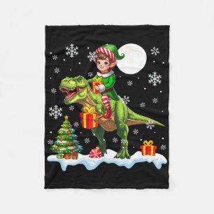 Elf Riding T-rex Christmas Tree Colourful Lights L Fleece Blanket