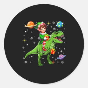 Elf Riding T-rex Colorful Christmas Boxes Space Pl Classic Round Sticker