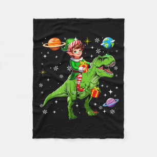 Elf Riding T-rex Colorful Christmas Boxes Space Pl Fleece Blanket