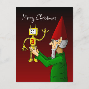 Elf & Robot Christmas Postcard