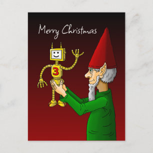 Elf & Robot Christmas Postcard