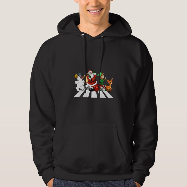 Elf Santa Snowman Reindeer Road Merry Christmas Pa Hoodie (Front)
