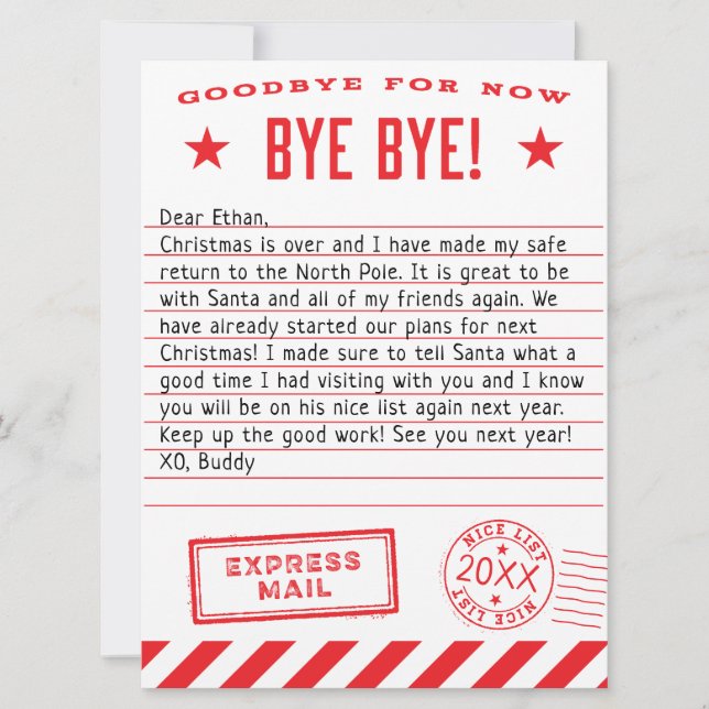 Elf Says Goodbye Holiday Card (Front)