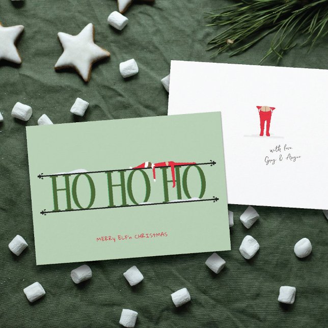 Elf Shenanigans Flat Green Christmas Card (Creator Uploaded)