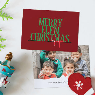 Elf Shenanigans Greeting Sign Photo Christmas Card