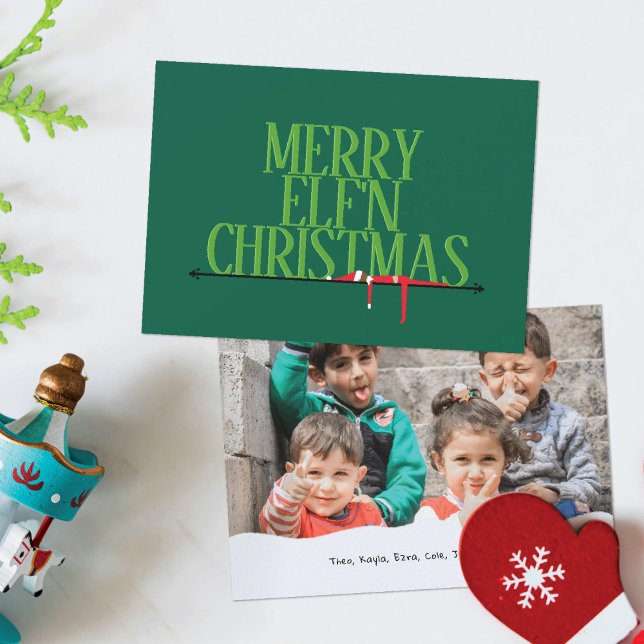Elf Shenanigans Greeting Sign Photo Christmas Card (Creator Uploaded)