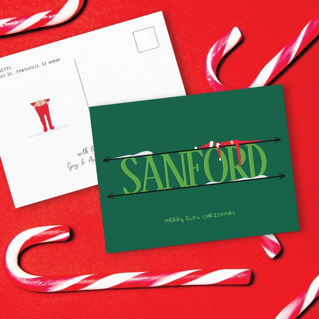Elf Shenanigans Hunter Green Christmas Postcard (Creator Uploaded)