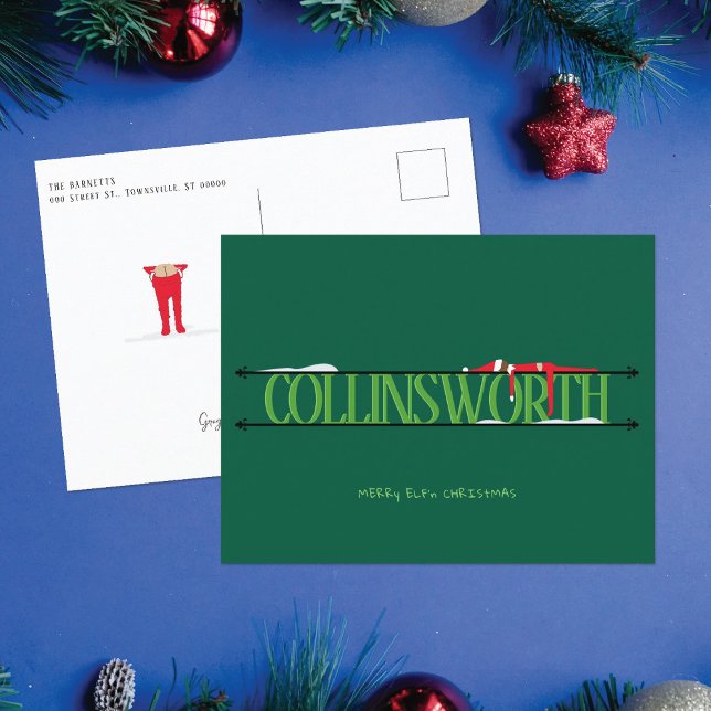 Elf Shenanigans Hunter Green Christmas Postcard (Creator Uploaded)