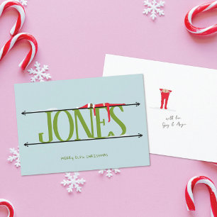 Elf Shenanigans Name Sign Green & Blue Christmas Holiday Card