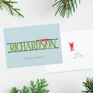 Elf Shenanigans Name Sign Green & Blue Christmas Holiday Card