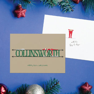 Elf Shenanigans Name Sign Green & Tan Christmas Holiday Card