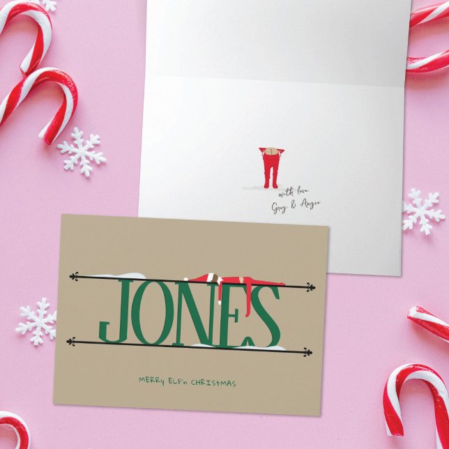 Elf Shenanigans Name Sign Green & Tan Folded Card (Creator Uploaded)