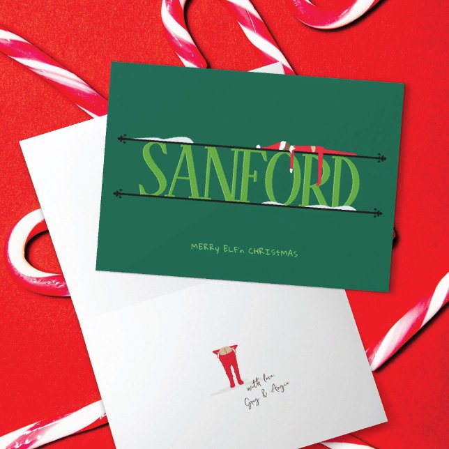 Elf Shenanigans Name Sign Hunter Green Folded Card (Creator Uploaded)