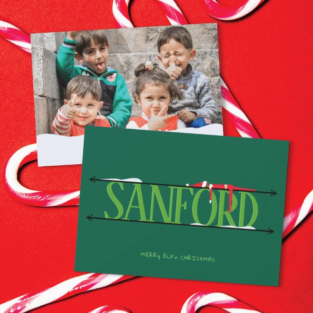 Elf Shenanigans Name Sign Photo Christmas Card (Creator Uploaded)